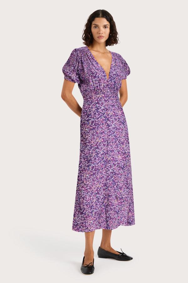 Faithfull The Brand Bellavista Midi Dress Meander Micro Purple - Final Sale