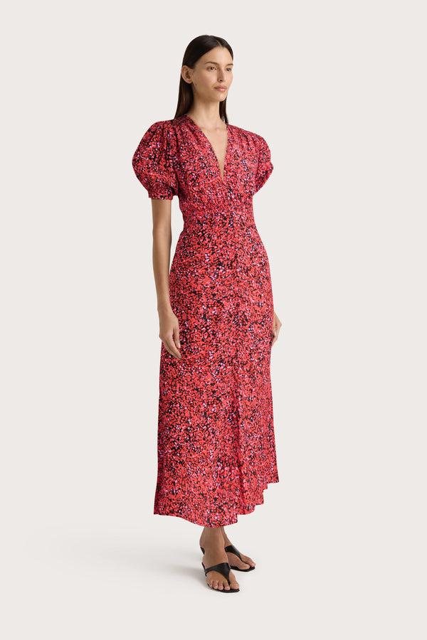 Faithfull The Brand Bellavista Midi Dress Meander Micro Red - Final Sale