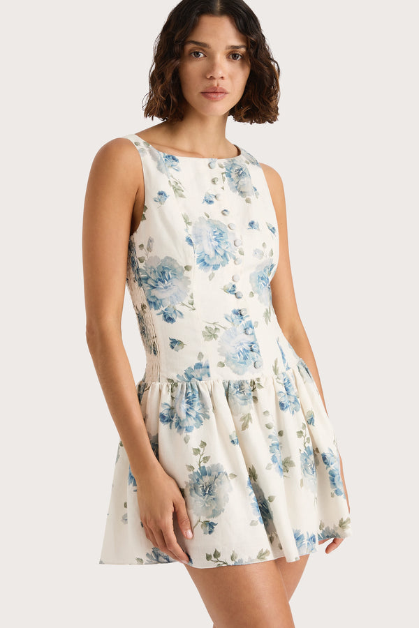 Faithfull The Brand Blair Mini Dress Cecile Floral Pale Blue