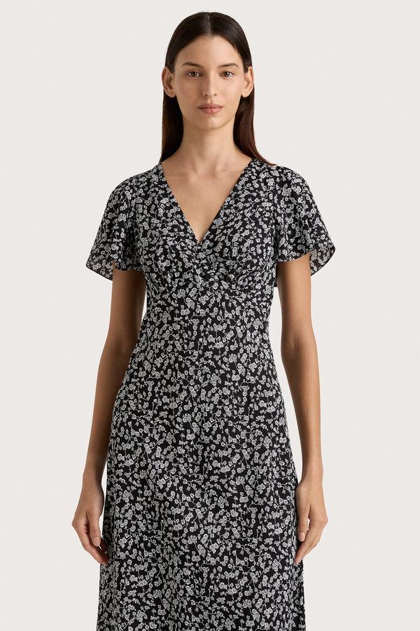 Faithfull The Brand Boda Midi Dress Amaryllis Floral Black - Final Sale