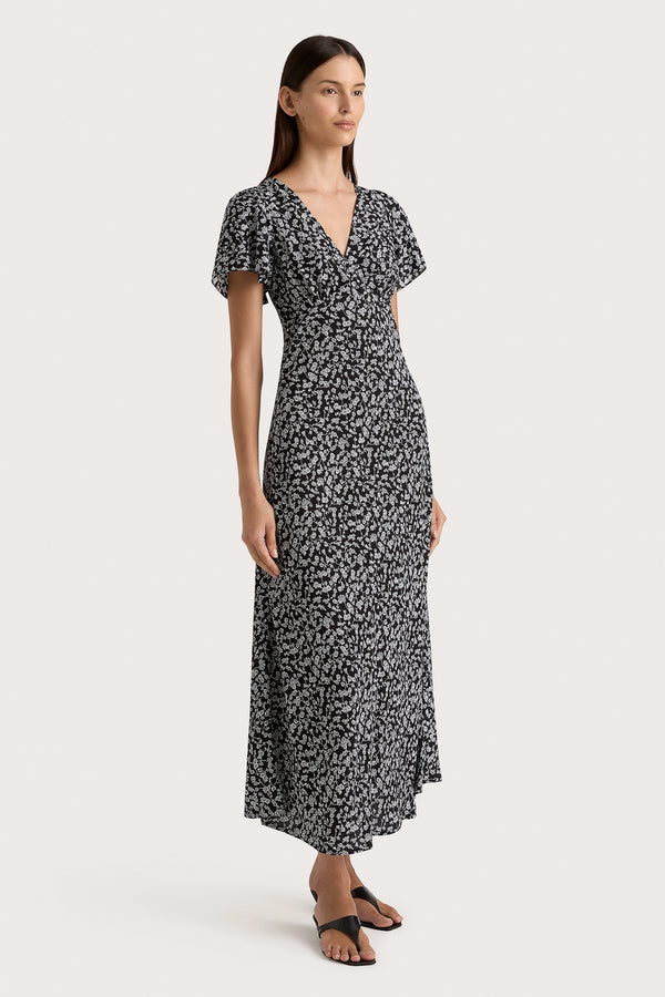 Faithfull The Brand Boda Midi Dress Amaryllis Floral Black - Final Sale