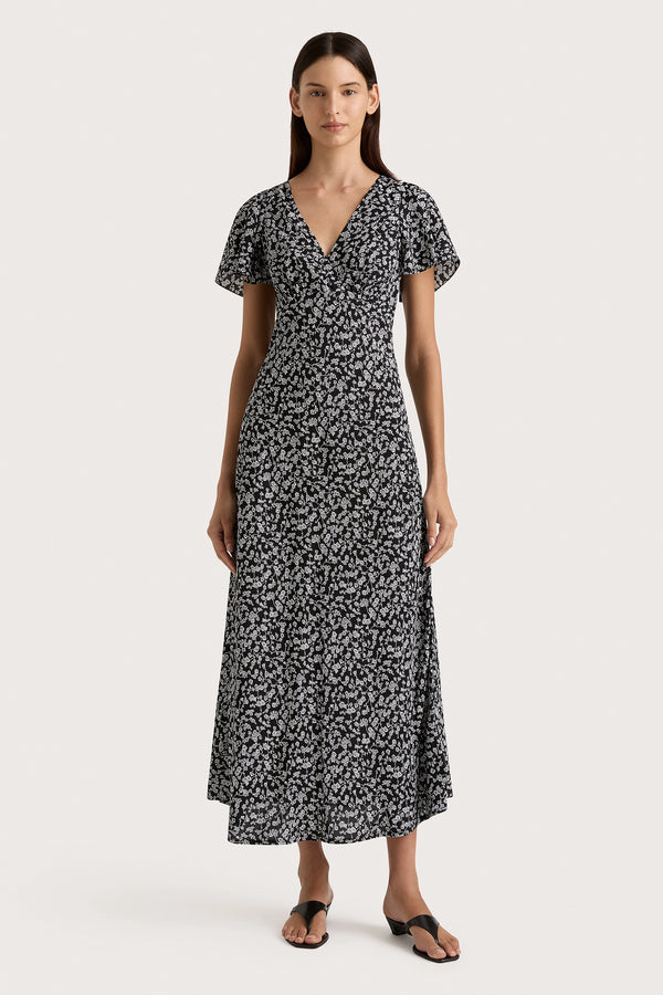 faithfull the brand Boda Midi Dress Amaryllis Floral Black - Final Sale
