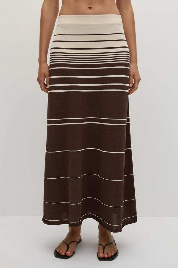 Faithfull The Brand Casia Maxi Skirt Accordion Stripe Brown Beige