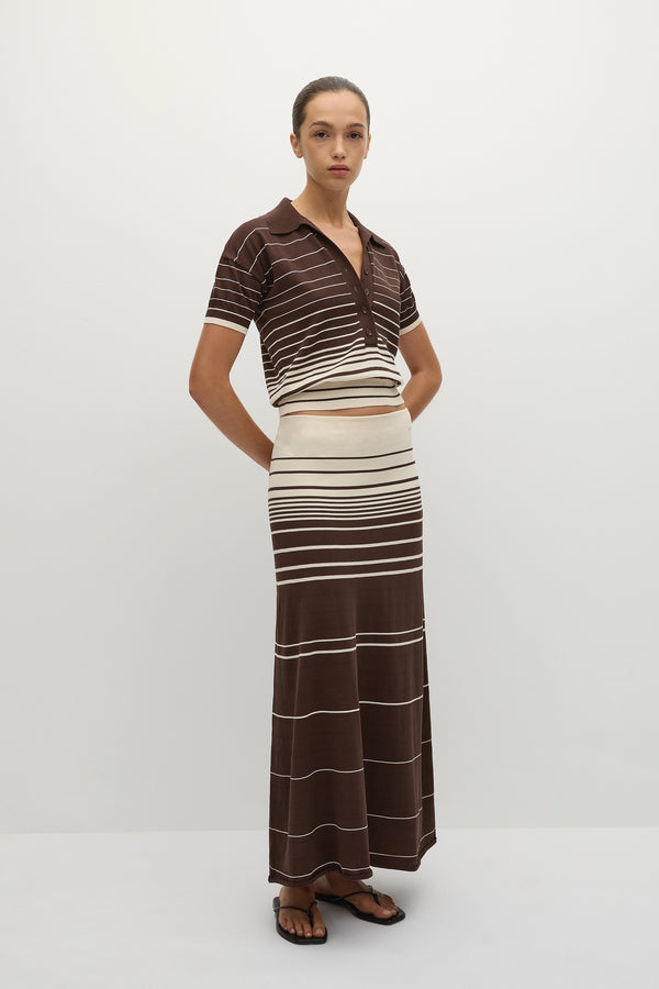 Faithfull The Brand Casia Maxi Skirt Accordion Stripe Brown Beige