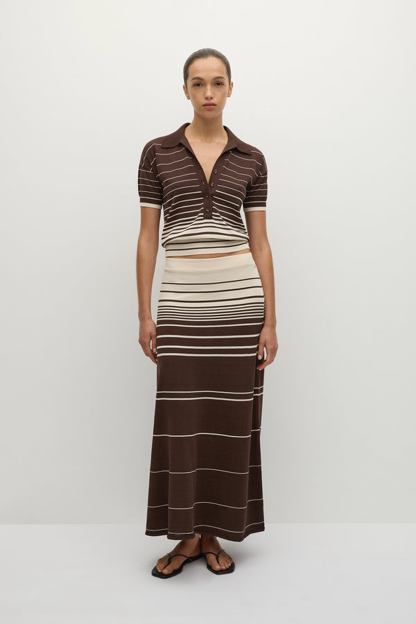 faithfull the brand Casia Maxi Skirt Accordion Stripe Brown Beige