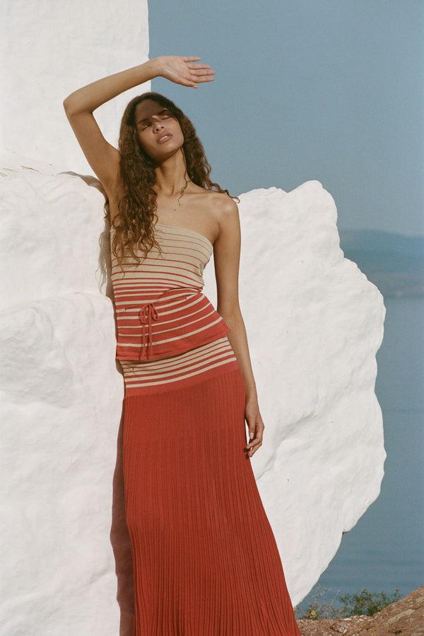 Faithfull The Brand Casia Top Accordion Stripe Amber Fawn