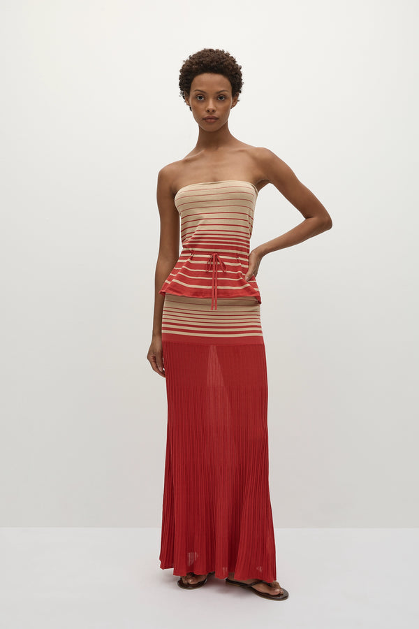 faithfull the brand Casia Top Accordion Stripe Amber Fawn