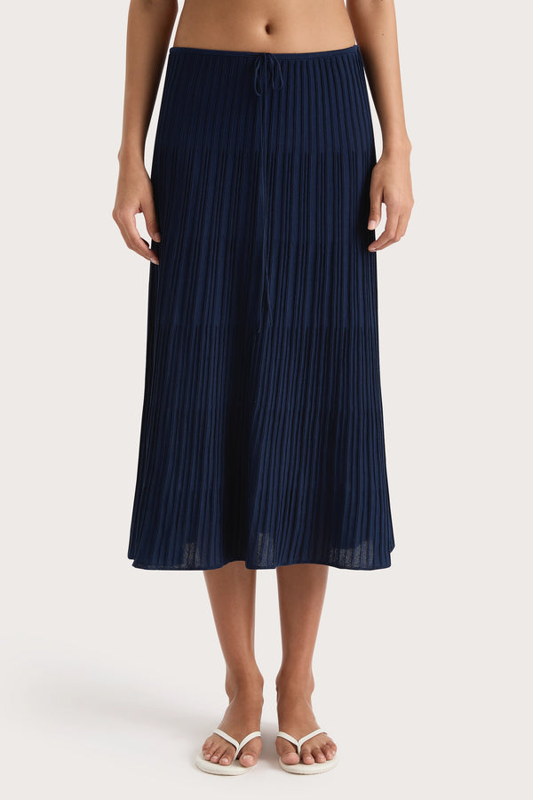 Faithfull The Brand Citara Drawstring Midi Skirt Navy