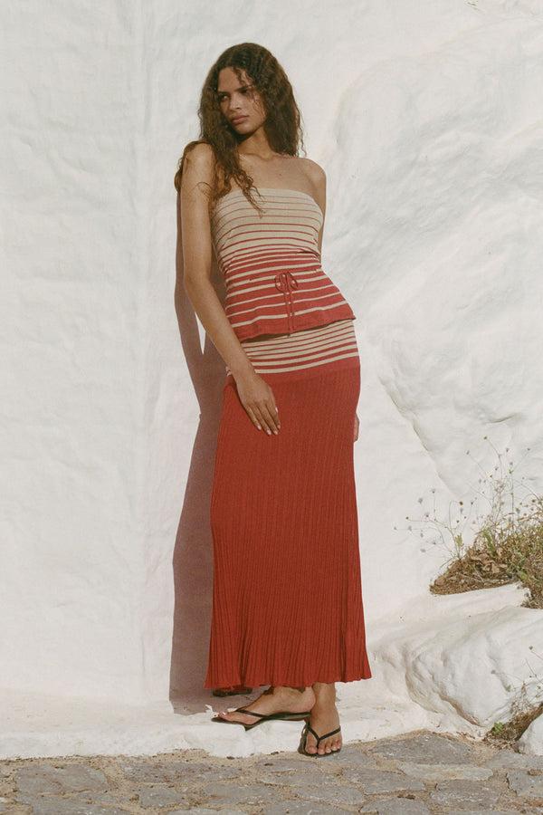 Faithfull The Brand Citara Skirt Accordion Stripe Amber Fawn