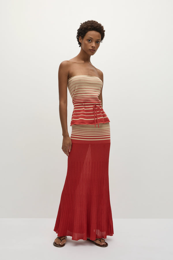 Faithfull The Brand Citara Skirt Accordion Stripe Amber Fawn