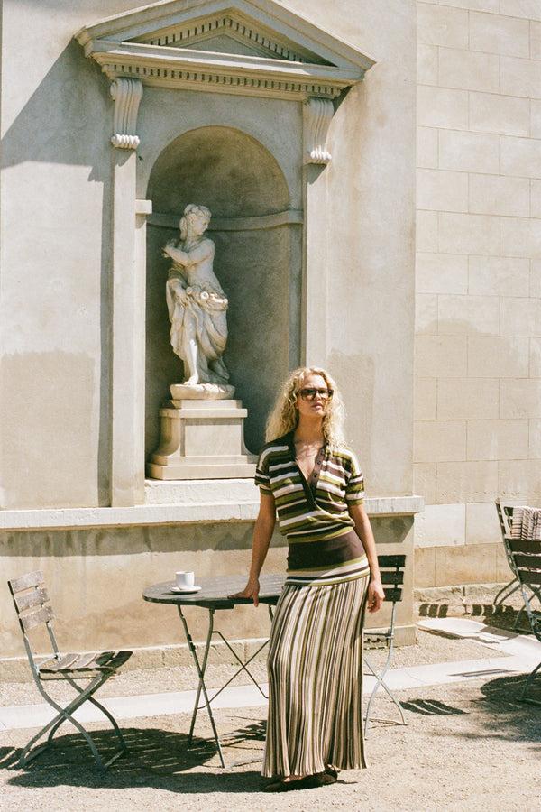 Faithfull The Brand Citara Skirt Espresso Pine Stripe