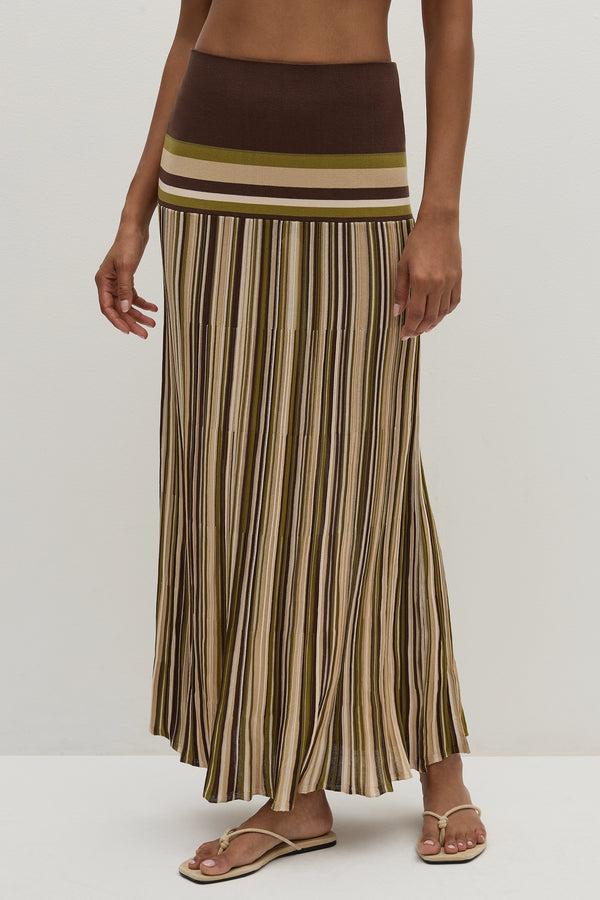 Faithfull The Brand Citara Skirt Espresso Pine Stripe