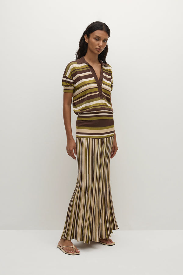 Faithfull The Brand Citara Skirt Espresso Pine Stripe