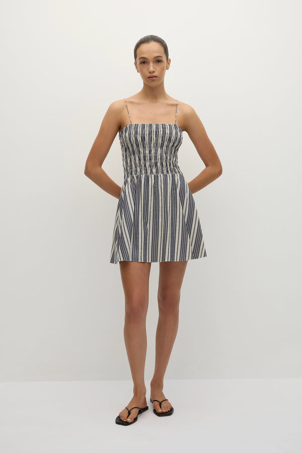 faithfull the brand Corah Mini Dress Antique Navy Stripe