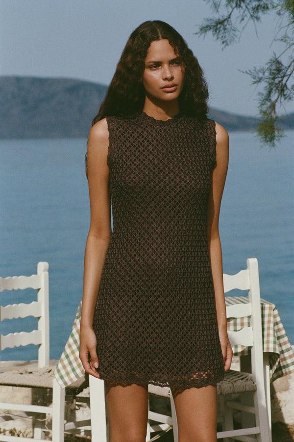 Faithfull The Brand Cyrene Mini Dress Floral Lace Brown