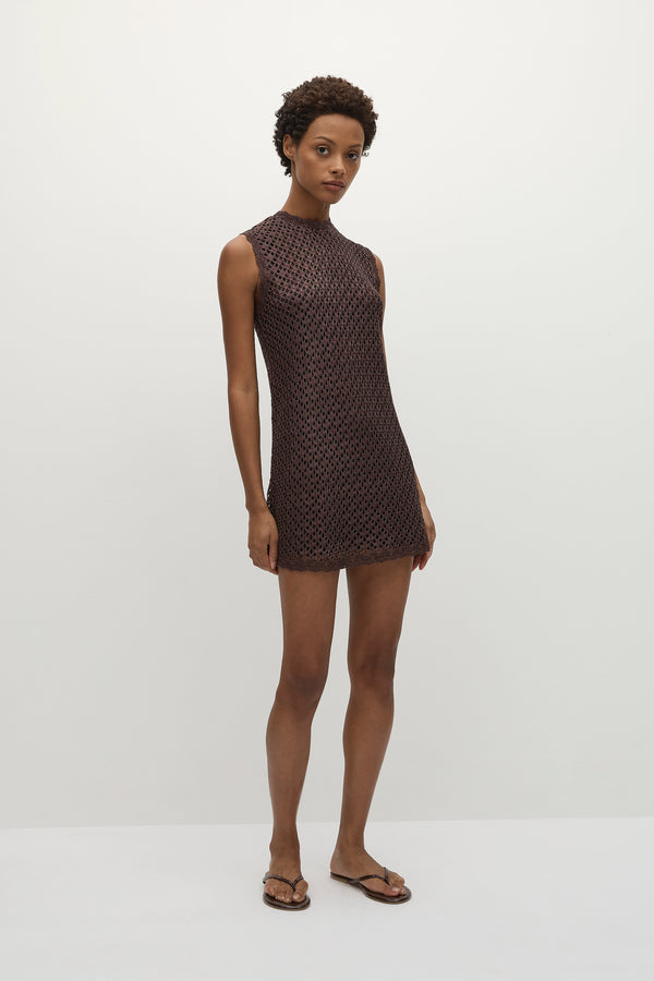 Faithfull The Brand Cyrene Mini Dress Floral Lace Brown