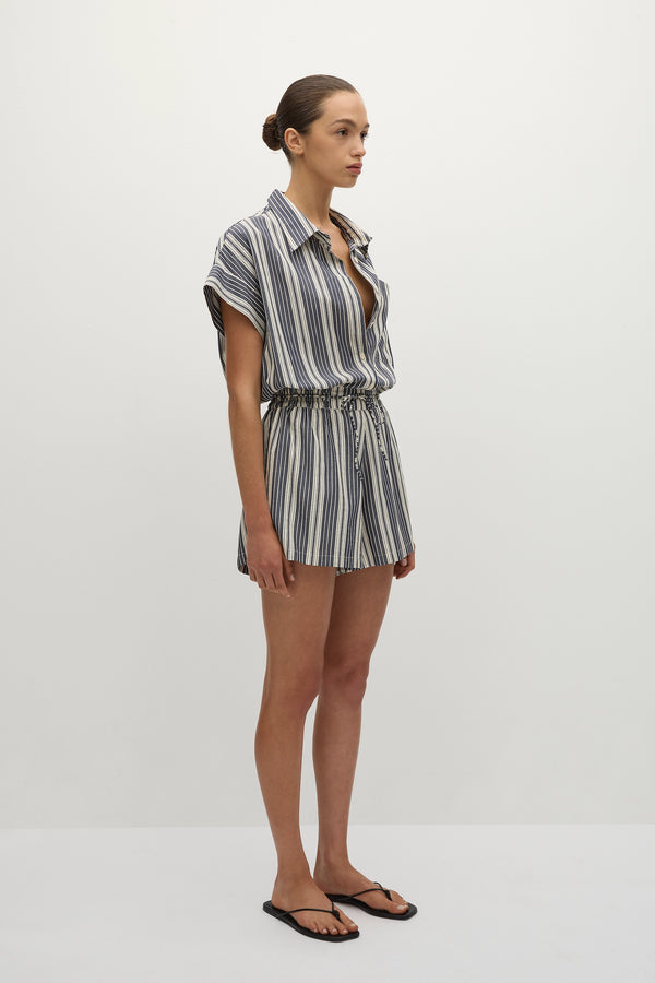 Faithfull The Brand Cyrene Playsuit Antique Navy Stripe