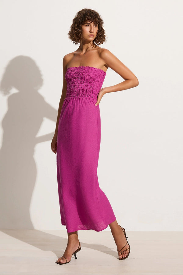 Faithfull The Brand Do Dora Midi Dress Magenta - Final Sale