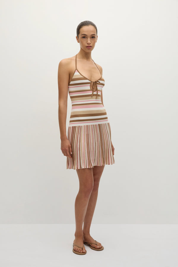 Faithfull The Brand Elea Mini Dress Puce Sepia Stripe