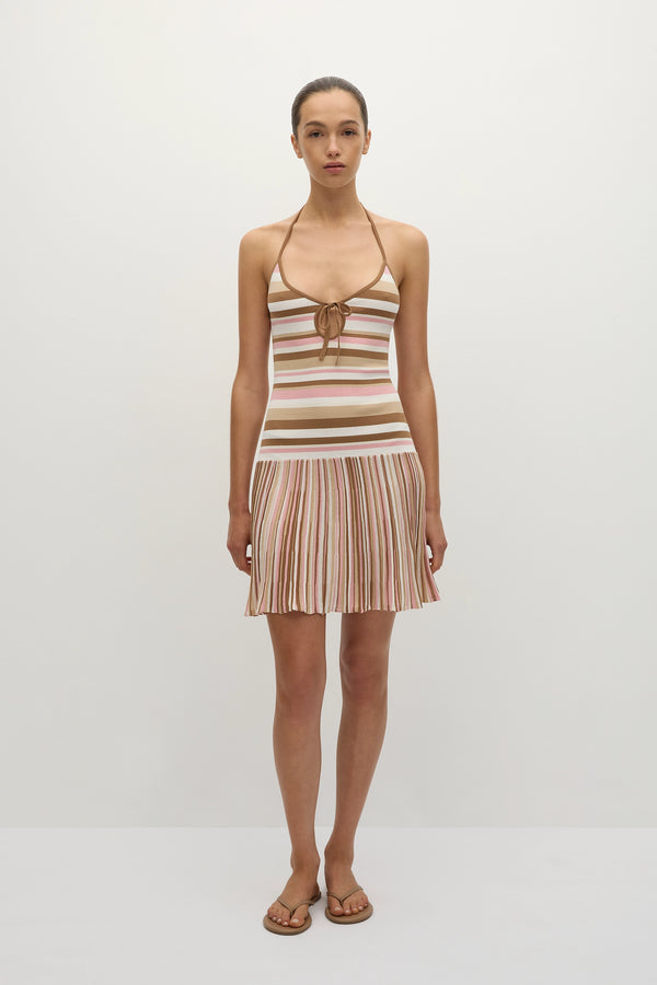 faithfull the brand Elea Mini Dress Puce Sepia Stripe