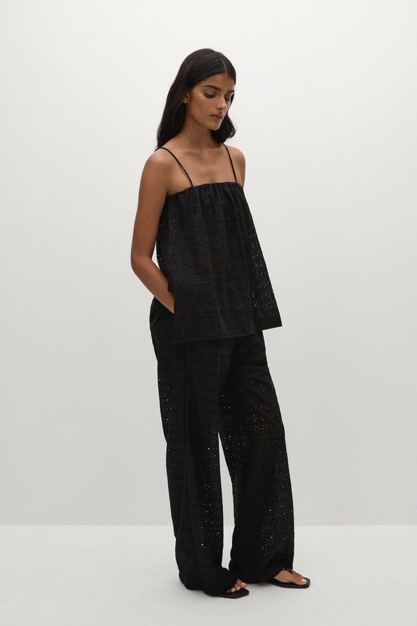 Faithfull The Brand Ella Pant Agnes Broderie Anglaise Black