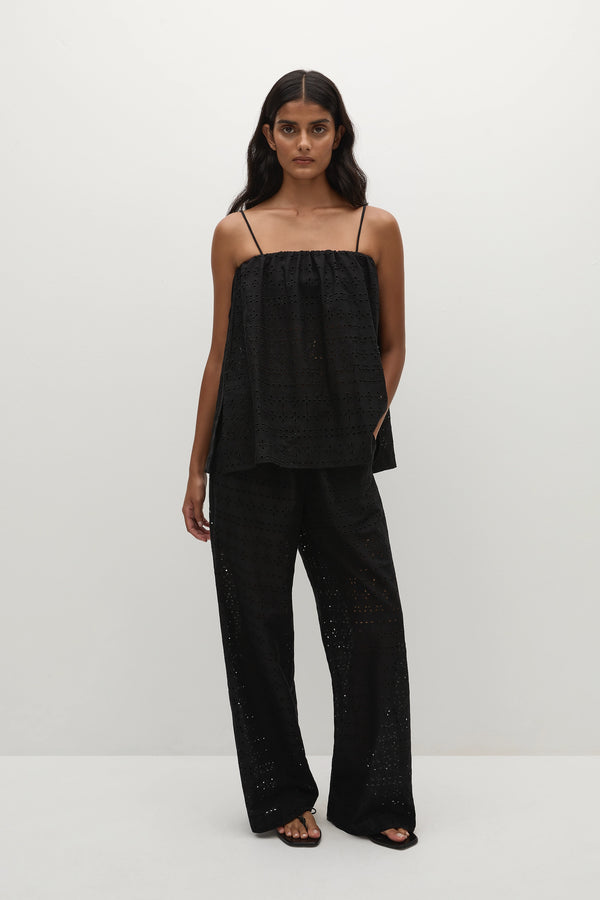 faithfull the brand Ella Pant Agnes Broderie Anglaise Black