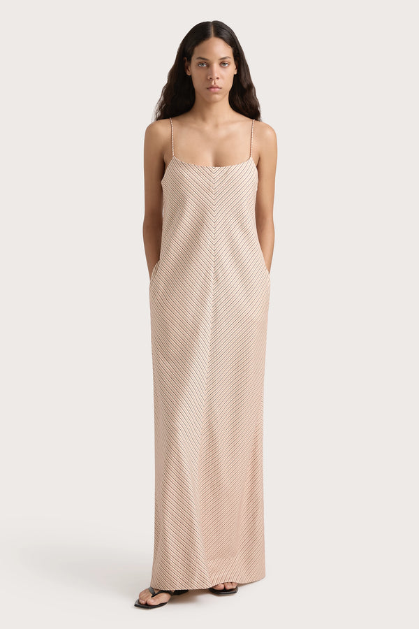 faithfull the brand Elyna Maxi Dress Pinstripe Garnet Blush - Final Sale