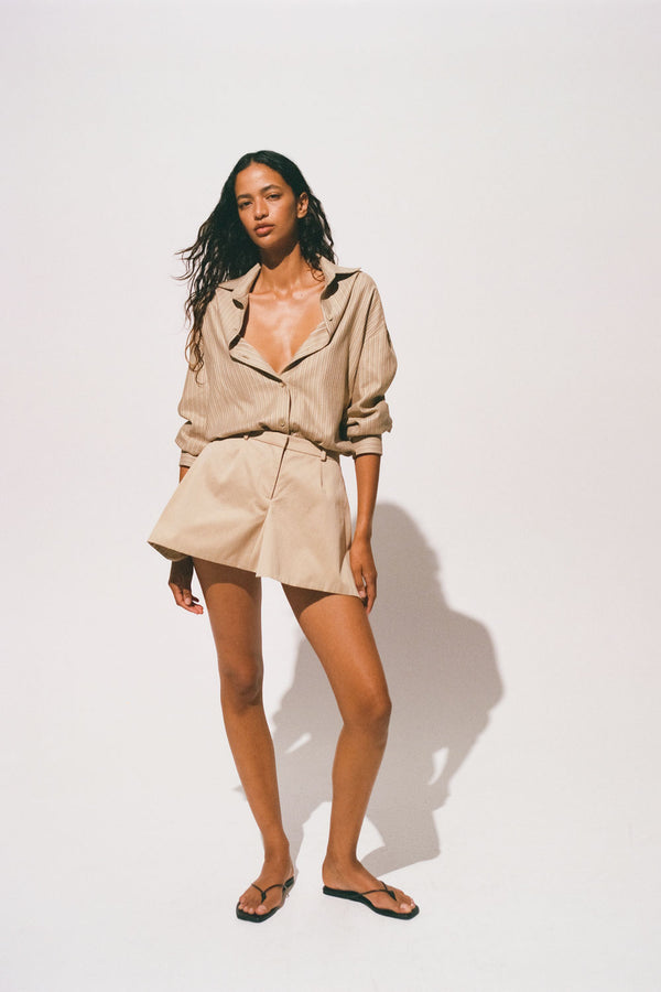 Faithfull The Brand En Vau Oversized Shirt Pinstripe Fawn White