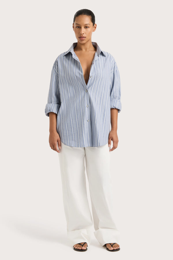 faithfull the brand En Vau Shirt Blue Stripe - Final Sale