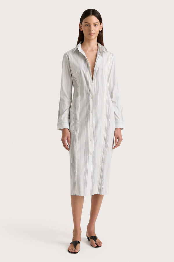 faithfull the brand En Vau Shirt Dress Striped Soft Blue - Final Sale