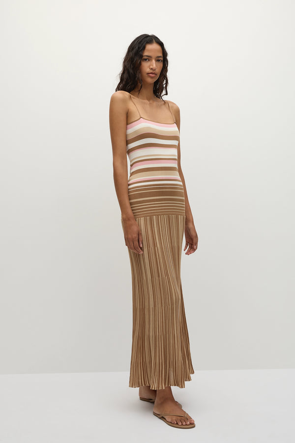 Faithfull The Brand Esenia Knit Dress Puce Sepia Stripe