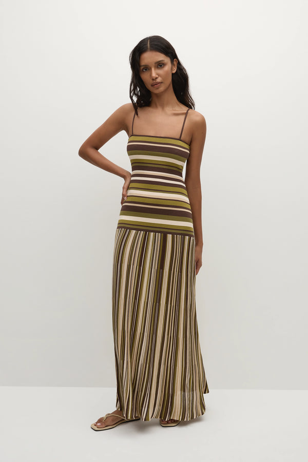 faithfull the brand Essenia Knit Dress Espresso Pine Stripe