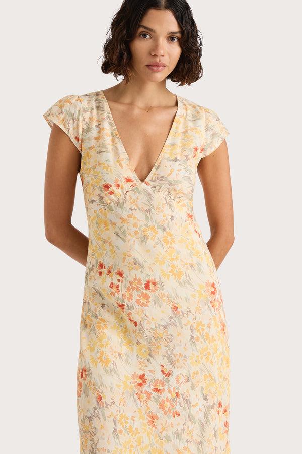 Faithfull The Brand Esson Midi Dress Adeline Floral Yellow