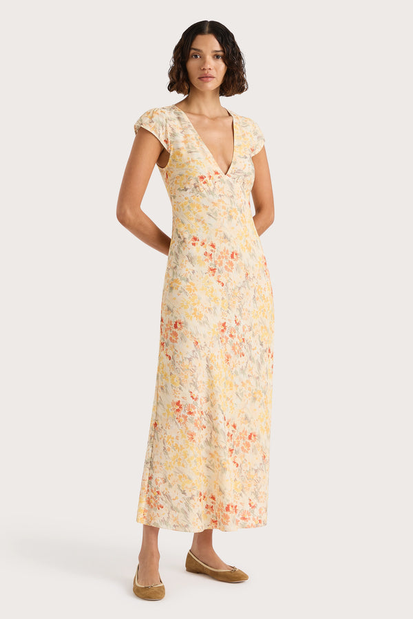 Faithfull The Brand Esson Midi Dress Adeline Floral Yellow
