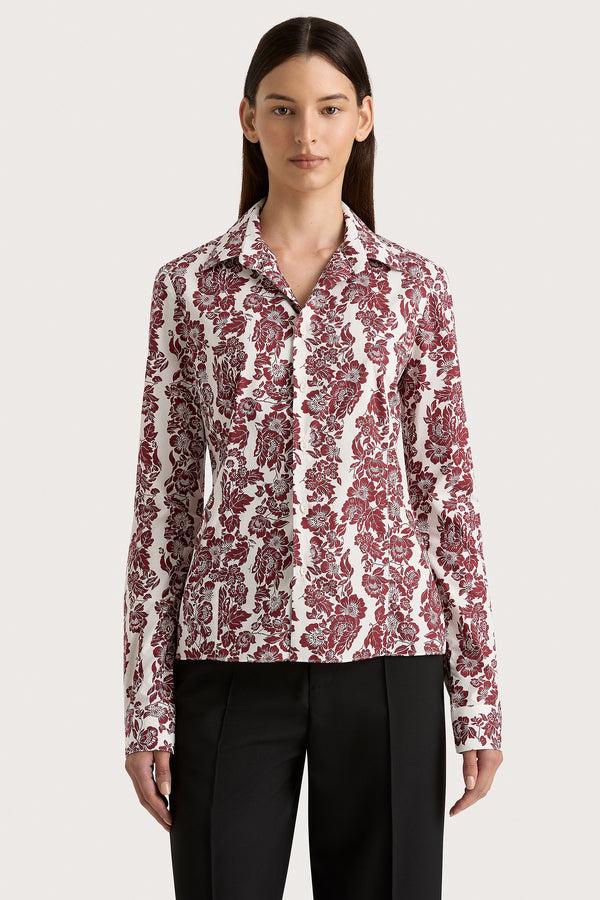 Faithfull The Brand Estelle Fitted Shirt Striped Floral Wine - Final Sale