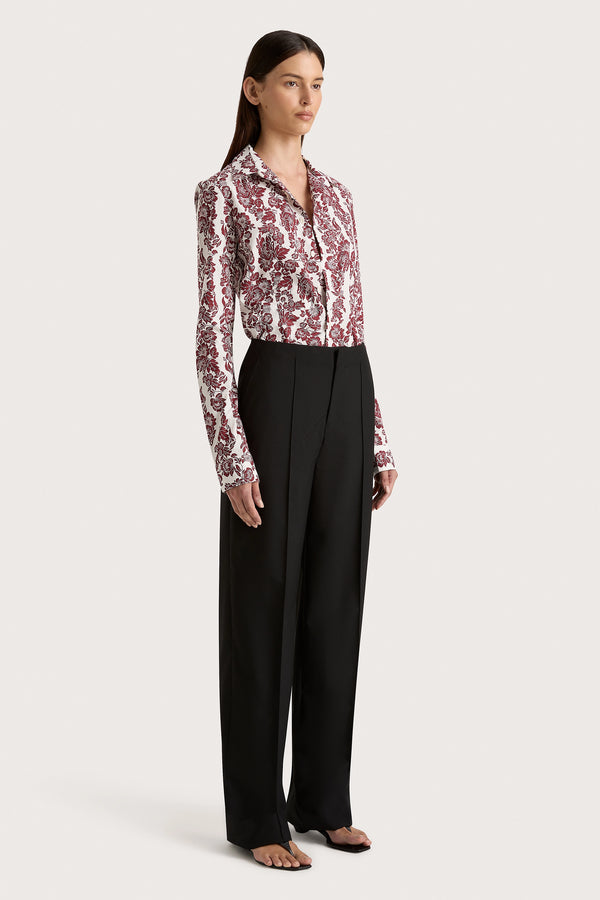 Faithfull The Brand Estelle Fitted Shirt Striped Floral Wine - Final Sale