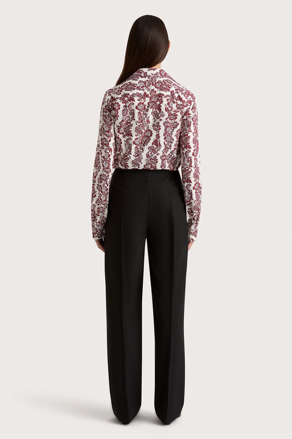 Faithfull The Brand Estelle Fitted Shirt Striped Floral Wine - Final Sale