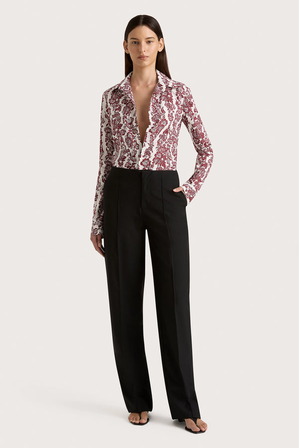 faithfull the brand Estelle Fitted Shirt Striped Floral Wine - Final Sale