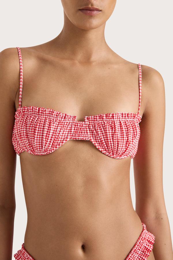 Faithfull The Brand Esterel Bikini Top Gingham Red - Final Sale