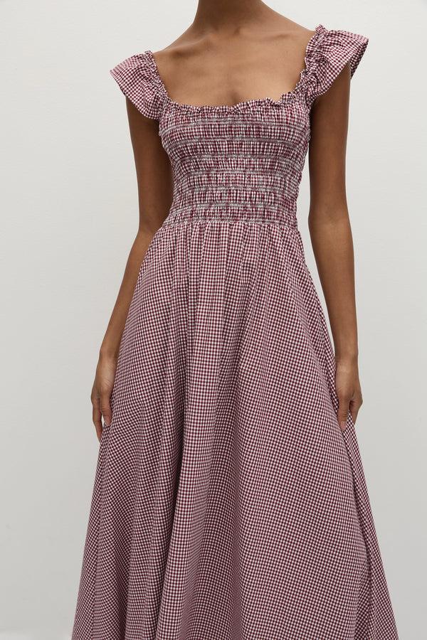 Faithfull The Brand Eudora Midi Dress Gingham Deep Red