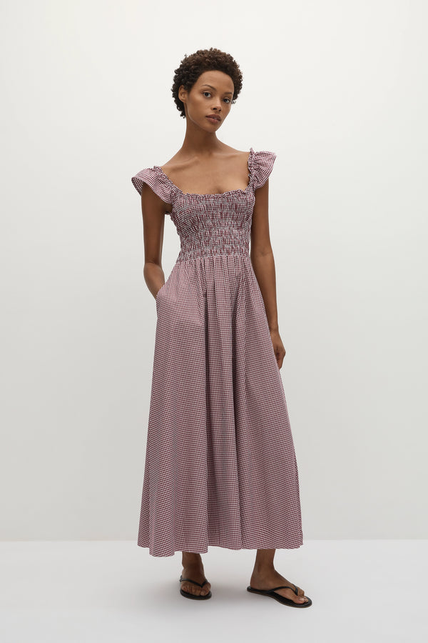 Faithfull The Brand Eudora Midi Dress Gingham Deep Red