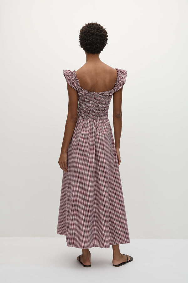 Faithfull The Brand Eudora Midi Dress Gingham Deep Red