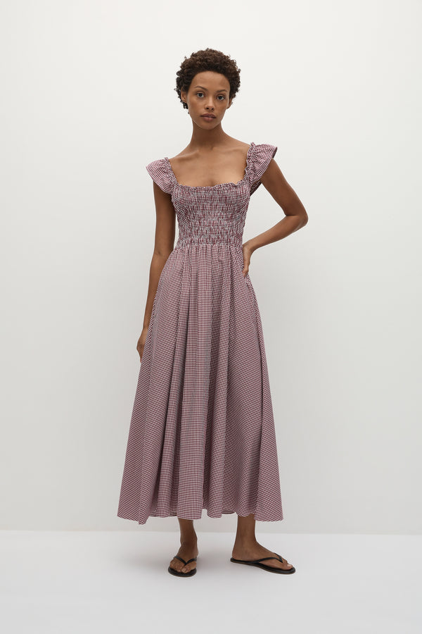 faithfull the brand Eudora Midi Dress Gingham Deep Red