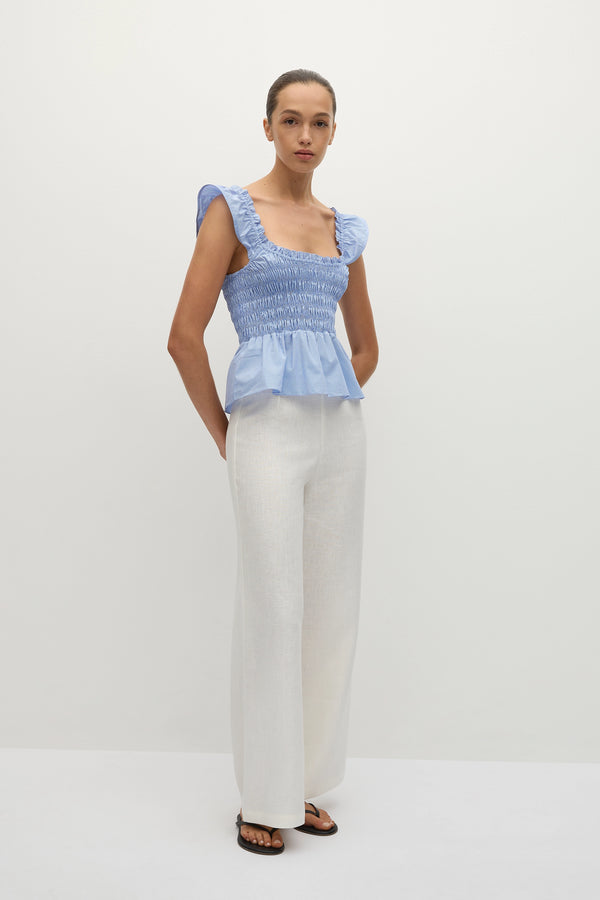 Faithfull The Brand Eudora Top Micro Gingham Soft Blue