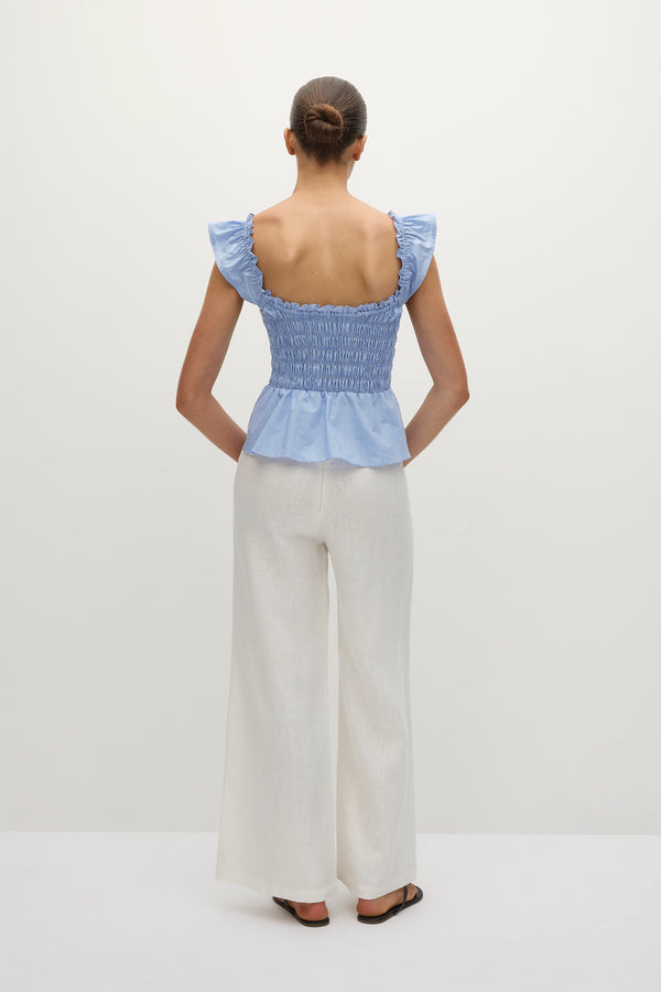 Faithfull The Brand Eudora Top Micro Gingham Soft Blue