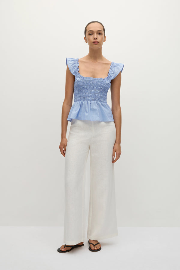 faithfull the brand Eudora Top Micro Gingham Soft Blue