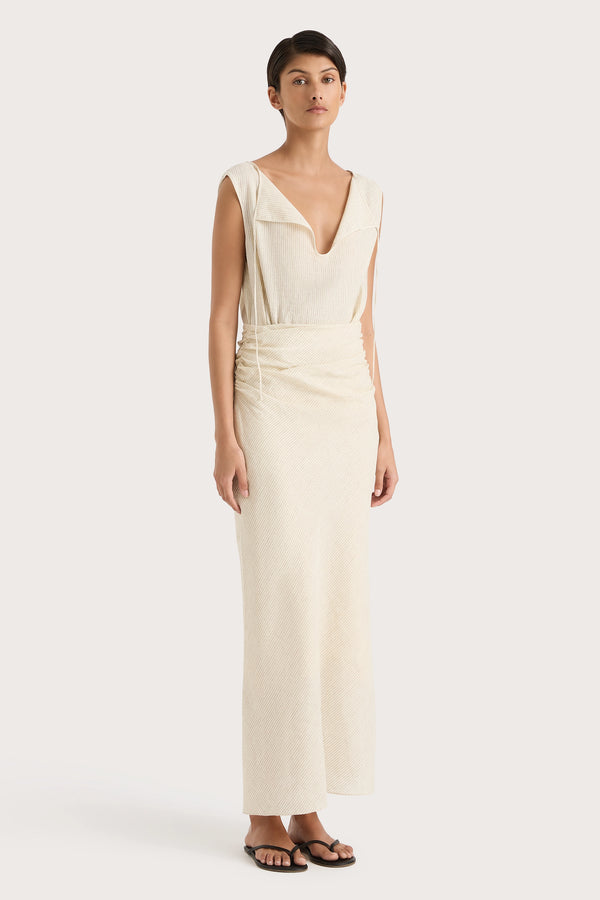 Faithfull The Brand Aveline Dress Beige Pinstripe