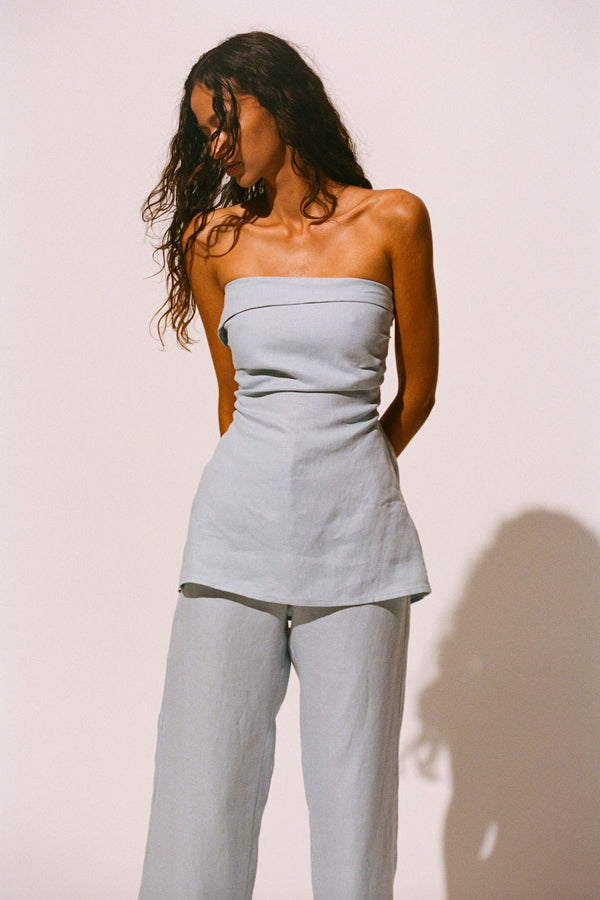 Faithfull The Brand Boe Tunic Top Sky Blue