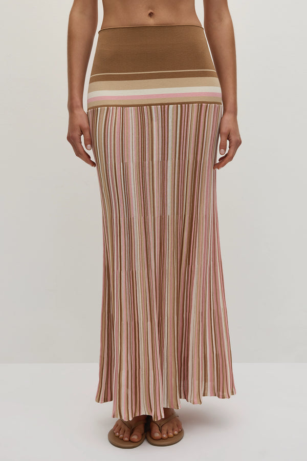 Faithfull The Brand Citara Skirt Puce Sepia Stripe