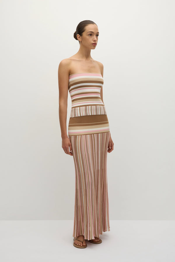 Faithfull The Brand Citara Skirt Puce Sepia Stripe